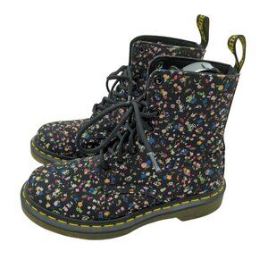 Dr. Martens Page Floral Fabric Black Combat Boots Women's 6 Chunky Platform